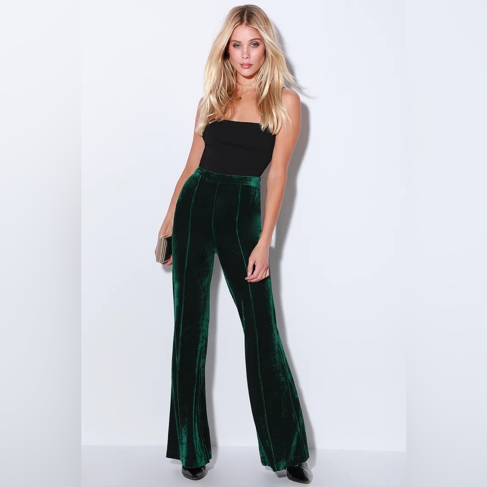 NWT Forest Green Velvet Wide-Leg Pants SIZE L
